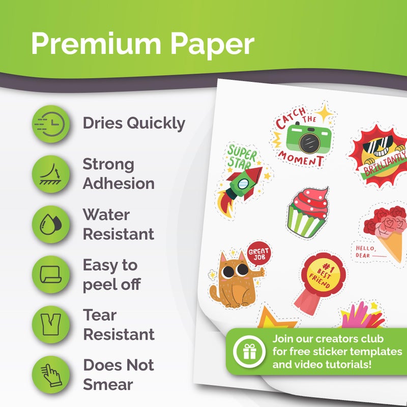 AgoDeo Premium Printable Vinyl Sticker Paper for Inkjet & Laser Printer - 56 Sheets Self-Adhesive Sheets Matte White Waterproof, Dries Quickly Vivid Colors, Holds Ink Well - Tear Resistant - Image 2